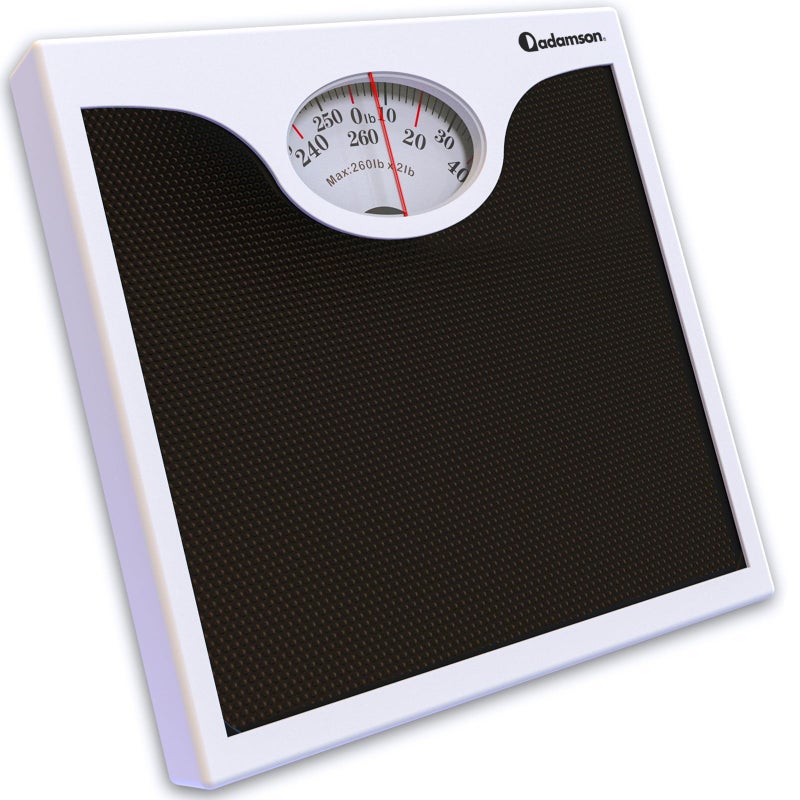 Adamson A22 Bathroom Scale for Body Weight Up to 260 LB AntiSkid Rubber Surface Analog Bathroom Weight Scales